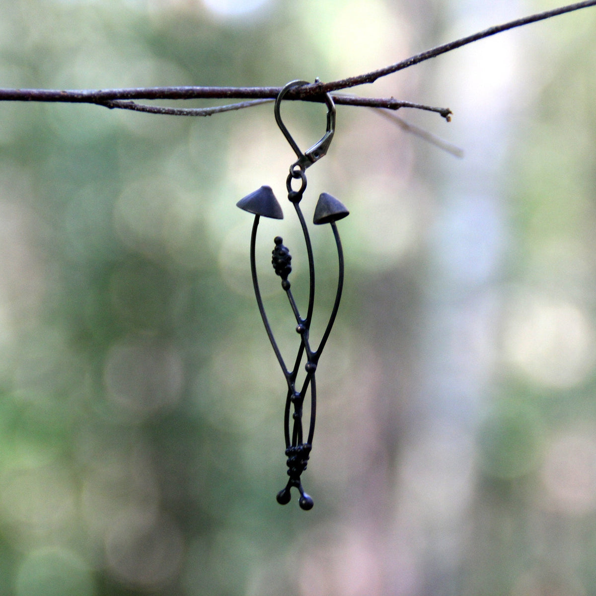 Black Mushroom Single Earring – Copper & Pewter