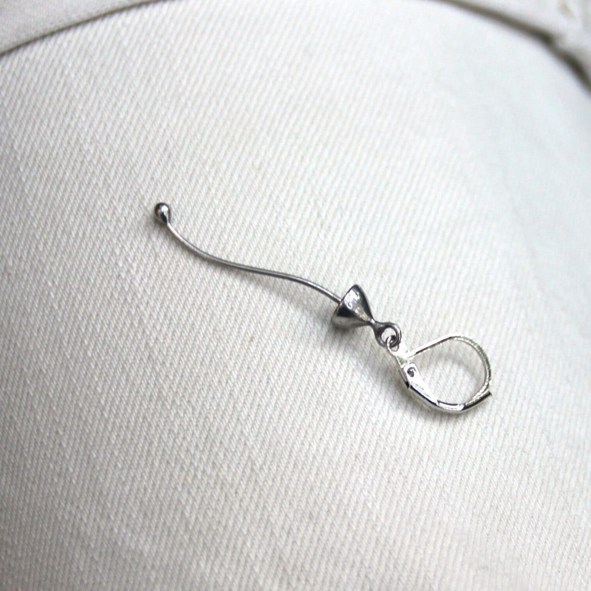 Silver Mushroom Single Earring – Long Stem Copper & Pewter Dangle – Minimalist Forest