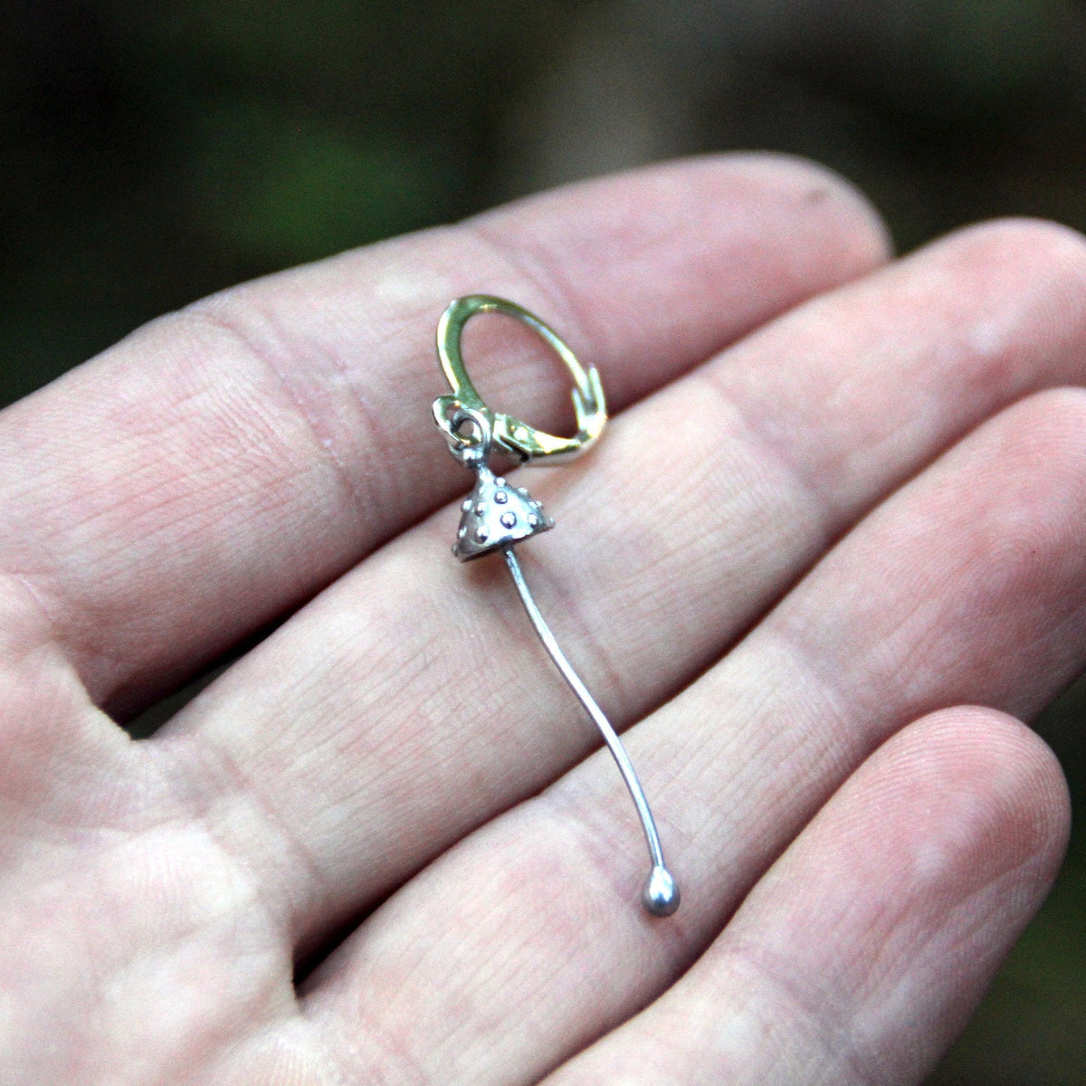 Silver Amanita Mushroom Single Earring – Copper & Pewter