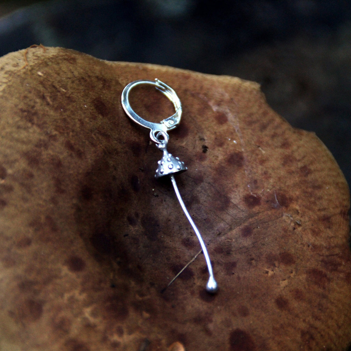 Silver Amanita Mushroom Single Earring – Copper & Pewter