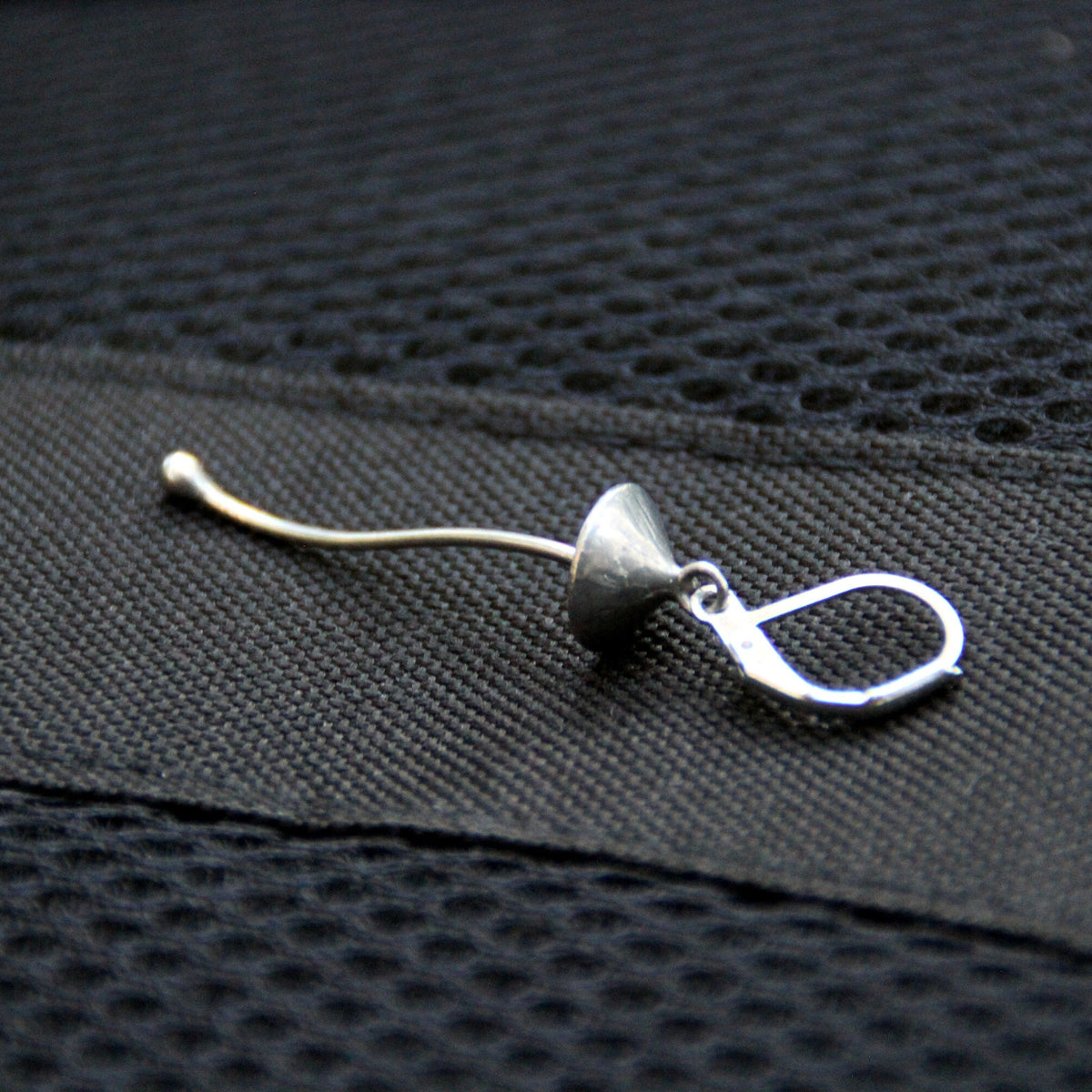 Silver Mushroom Single Earring – Long Stem Copper & Pewter Dangle – Psychedelic Forest