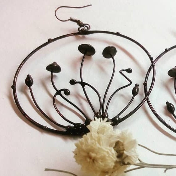 Large Mushroom Hoop Earrings – Blackened Copper