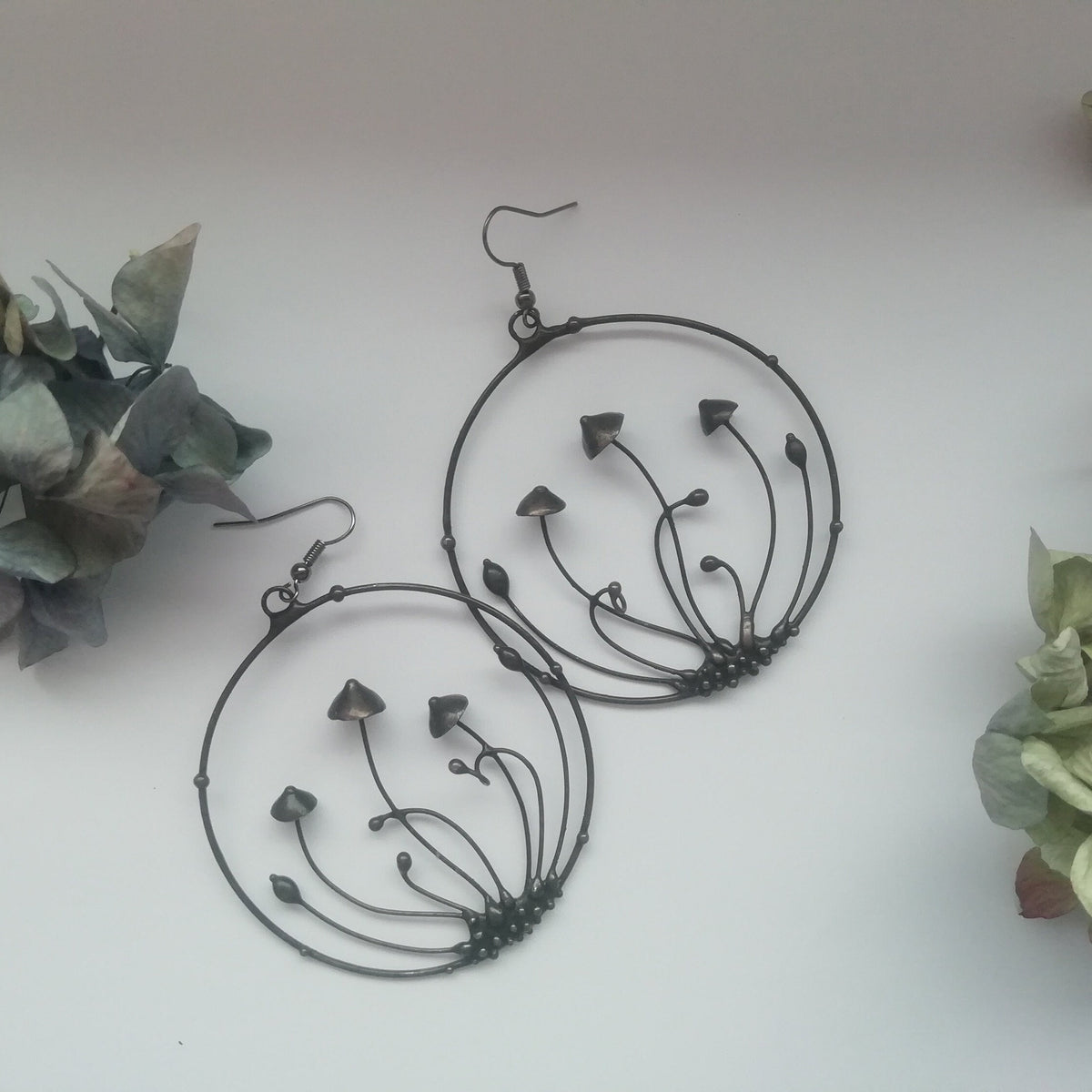 Large Mushroom Hoop Earrings – Blackened Copper