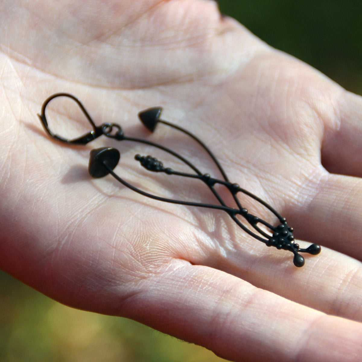 Black Mushroom Single Earring – Copper & Pewter