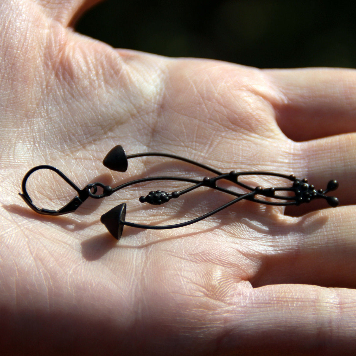 Black Mushroom Single Earring – Copper & Pewter