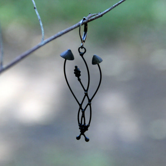 Black Mushroom Single Earring – Copper & Pewter