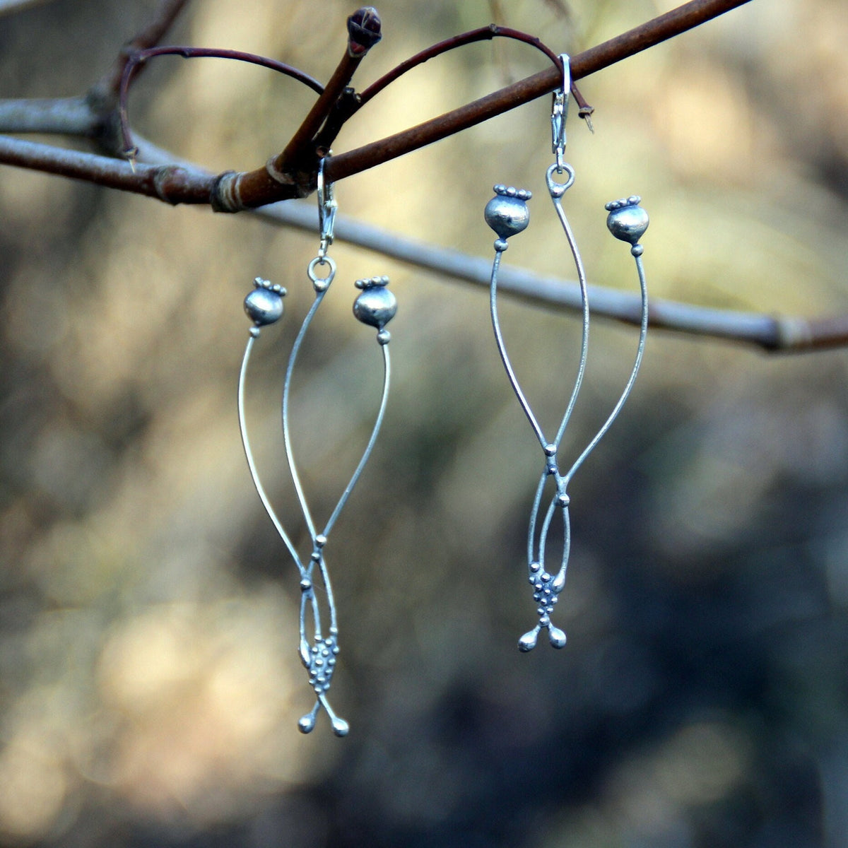 Silver Tone Poppy Seed Pod Earrings