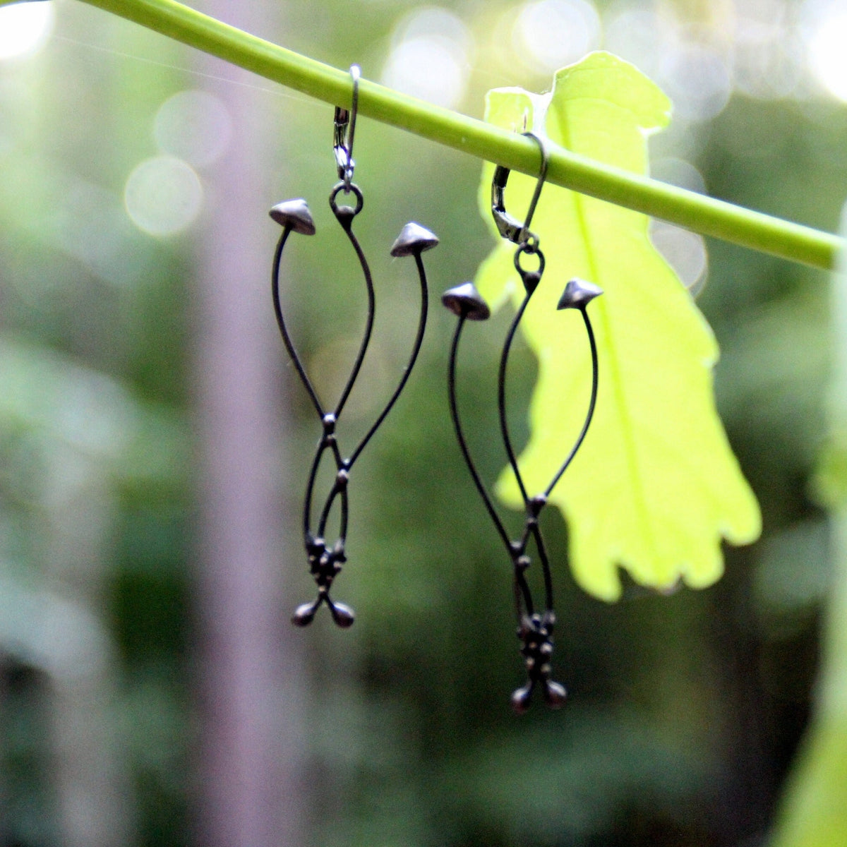 Black Psilocybe Mushroom Earrings – Copper & Pewter