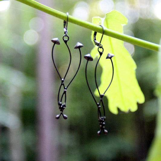 Black Psilocybe Mushroom Earrings – Copper & Pewter