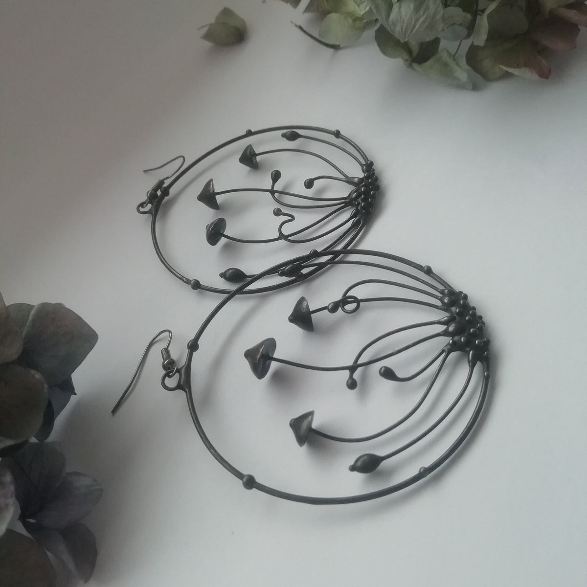 Large Mushroom Hoop Earrings – Blackened Copper