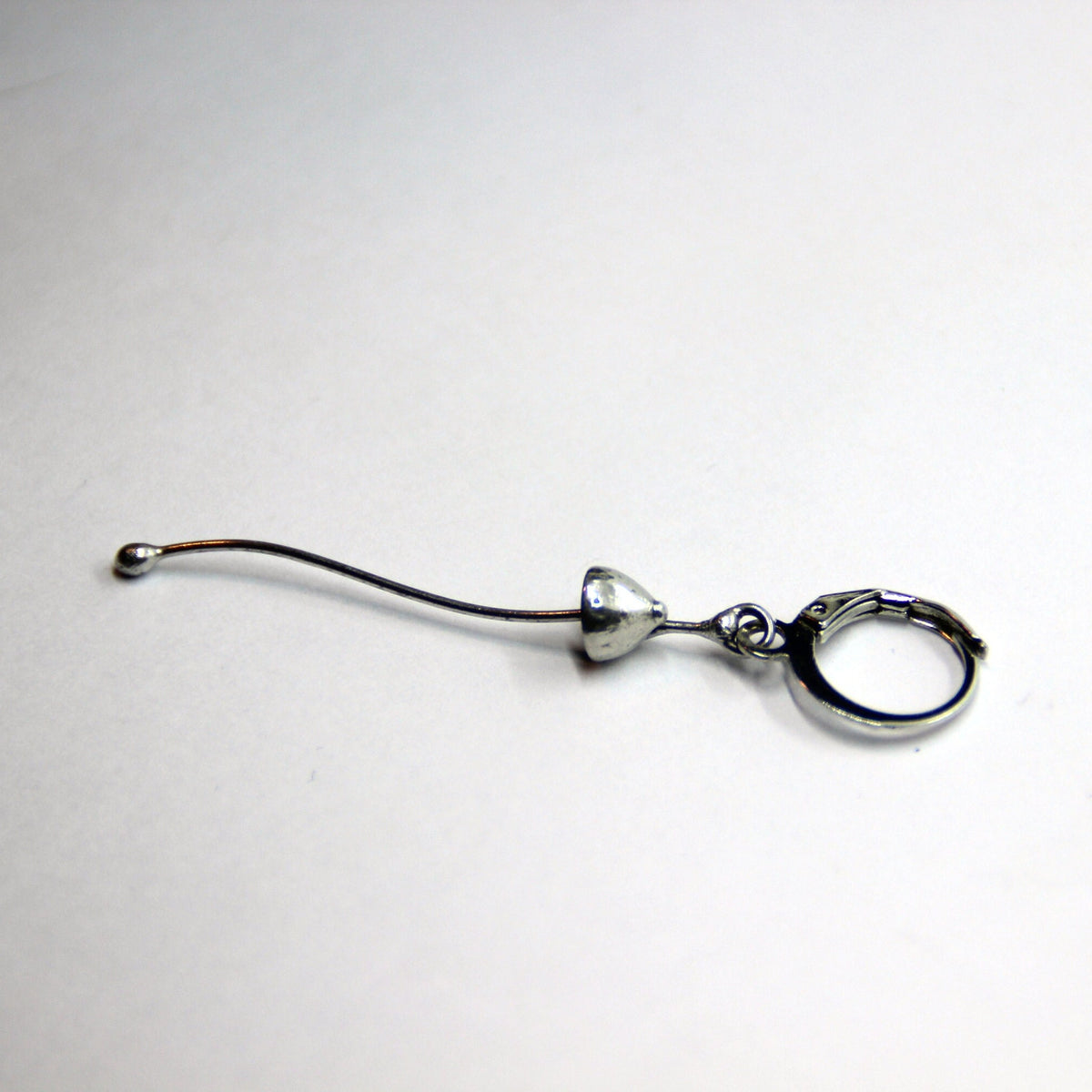 Silver Tone Mushroom Single Earring – Extra Long Curved Stem Minimalist