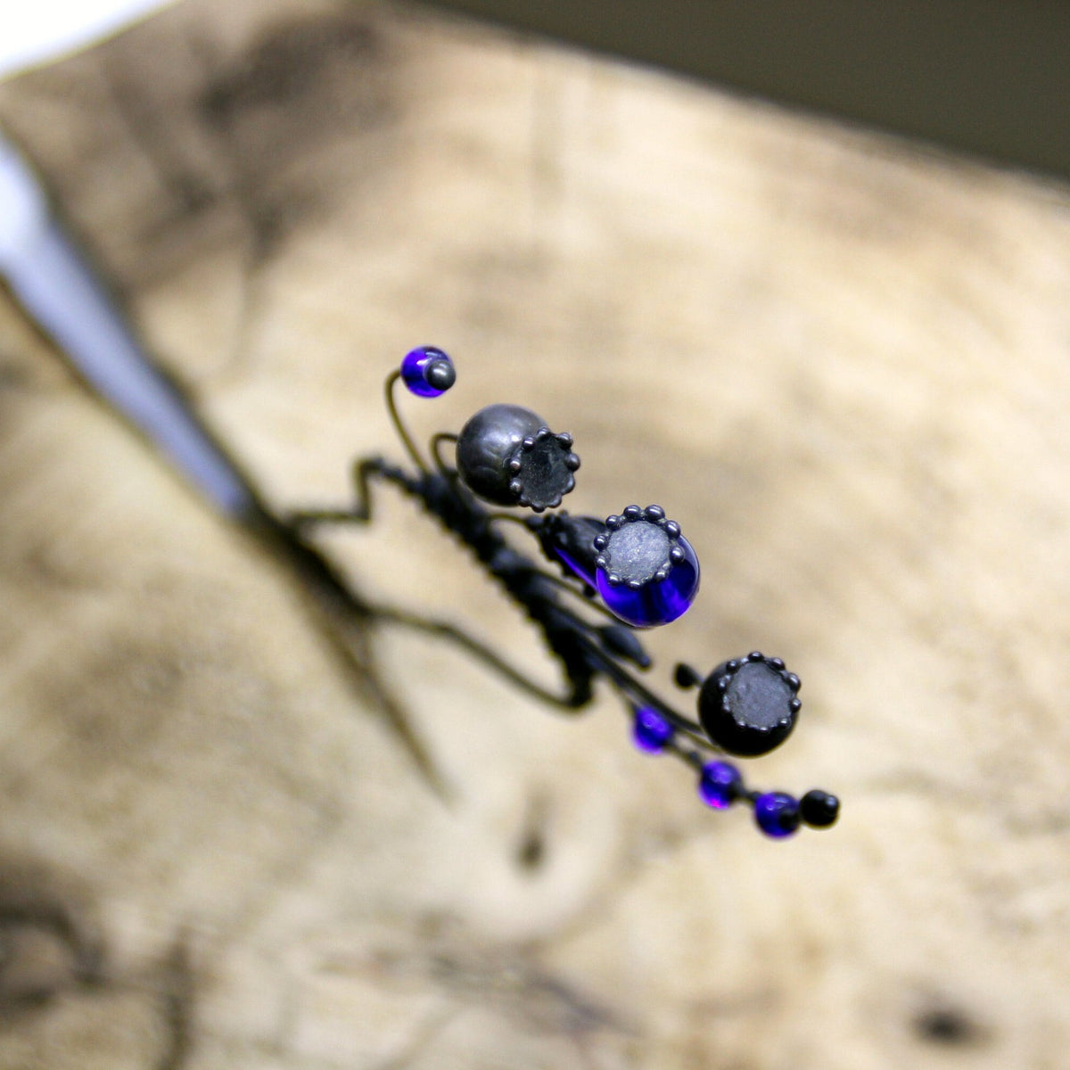 Cobalt Blue Glass Poppy Hair Pin – Blackened Copper