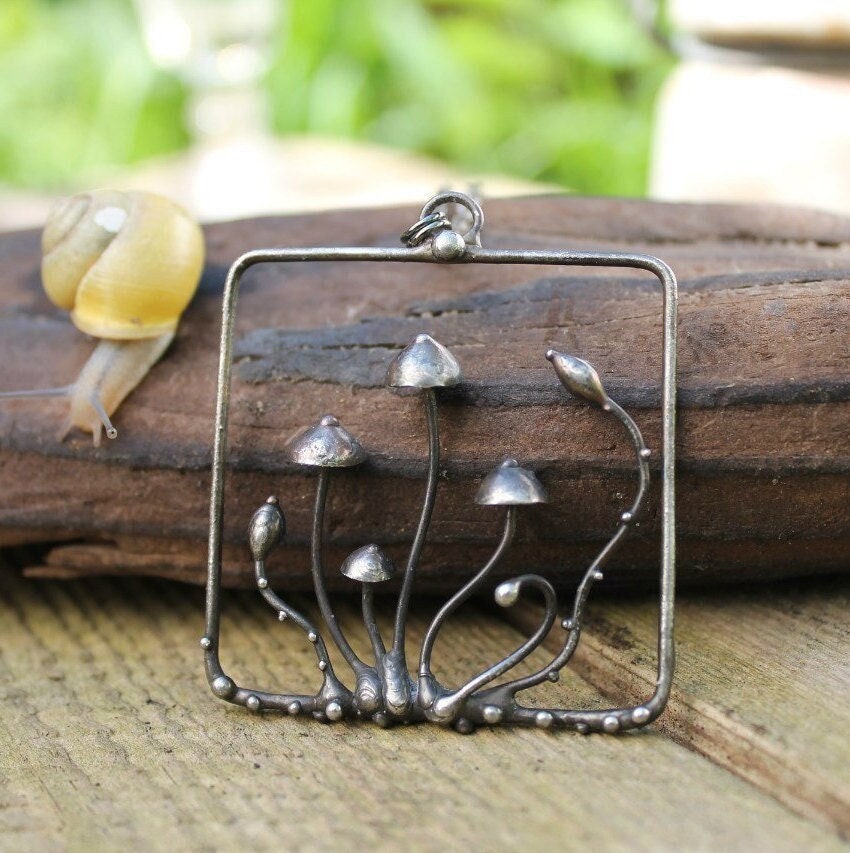 Square Mushroom Necklace – Copper & Pewter