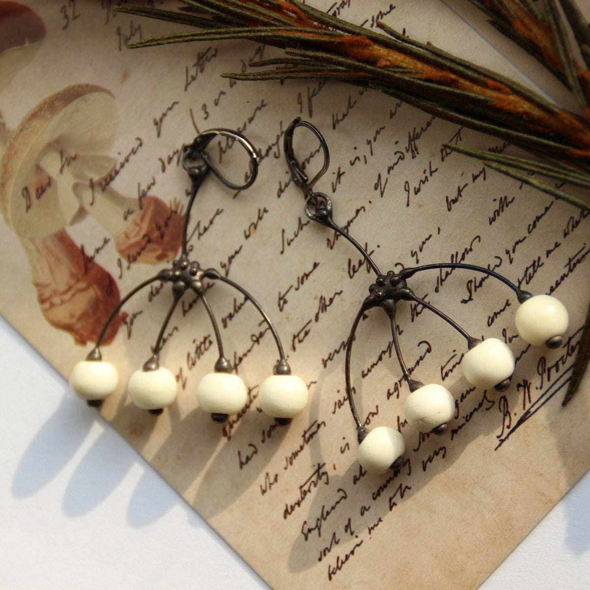 Bone Bead Branch Earrings – Blackened Copper