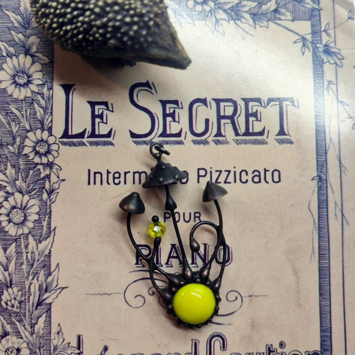 Yellow Glass Amanita Mushroom Necklace – Blackened Copper