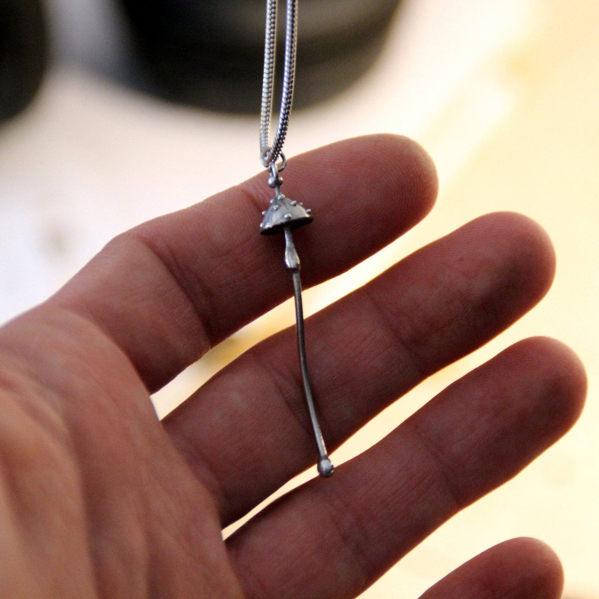 Silver Tone Amanita Mushroom Necklace – Copper & Pewter Minimal Forest