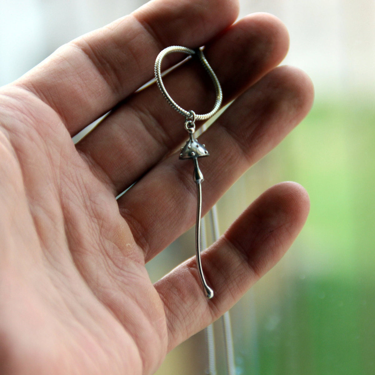 Silver Tone Amanita Mushroom Necklace – Copper & Pewter Minimal Forest