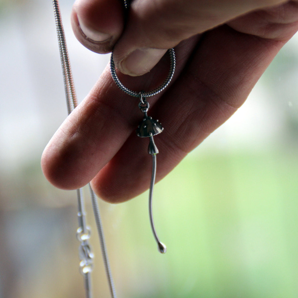 Silver Tone Amanita Mushroom Necklace – Copper & Pewter Minimal Forest