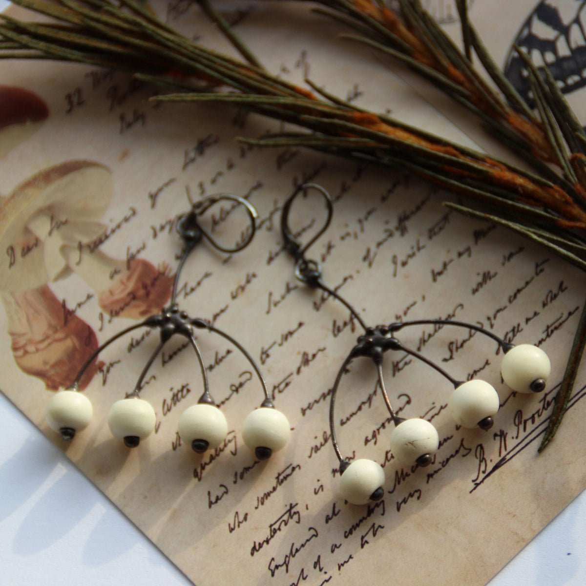 Bone Bead Branch Earrings – Blackened Copper