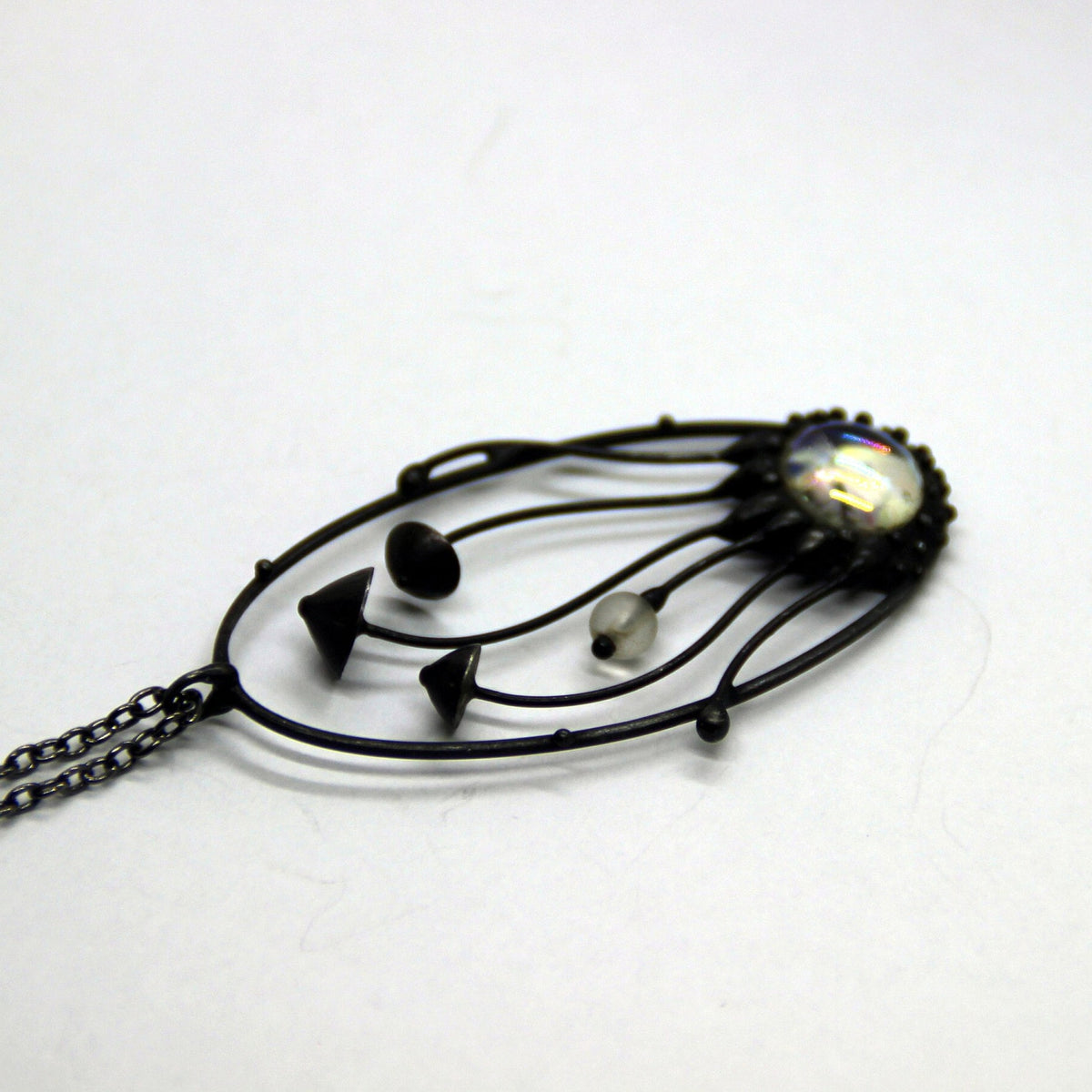 Iridescent Glass Mushroom Necklace – Blackened Copper