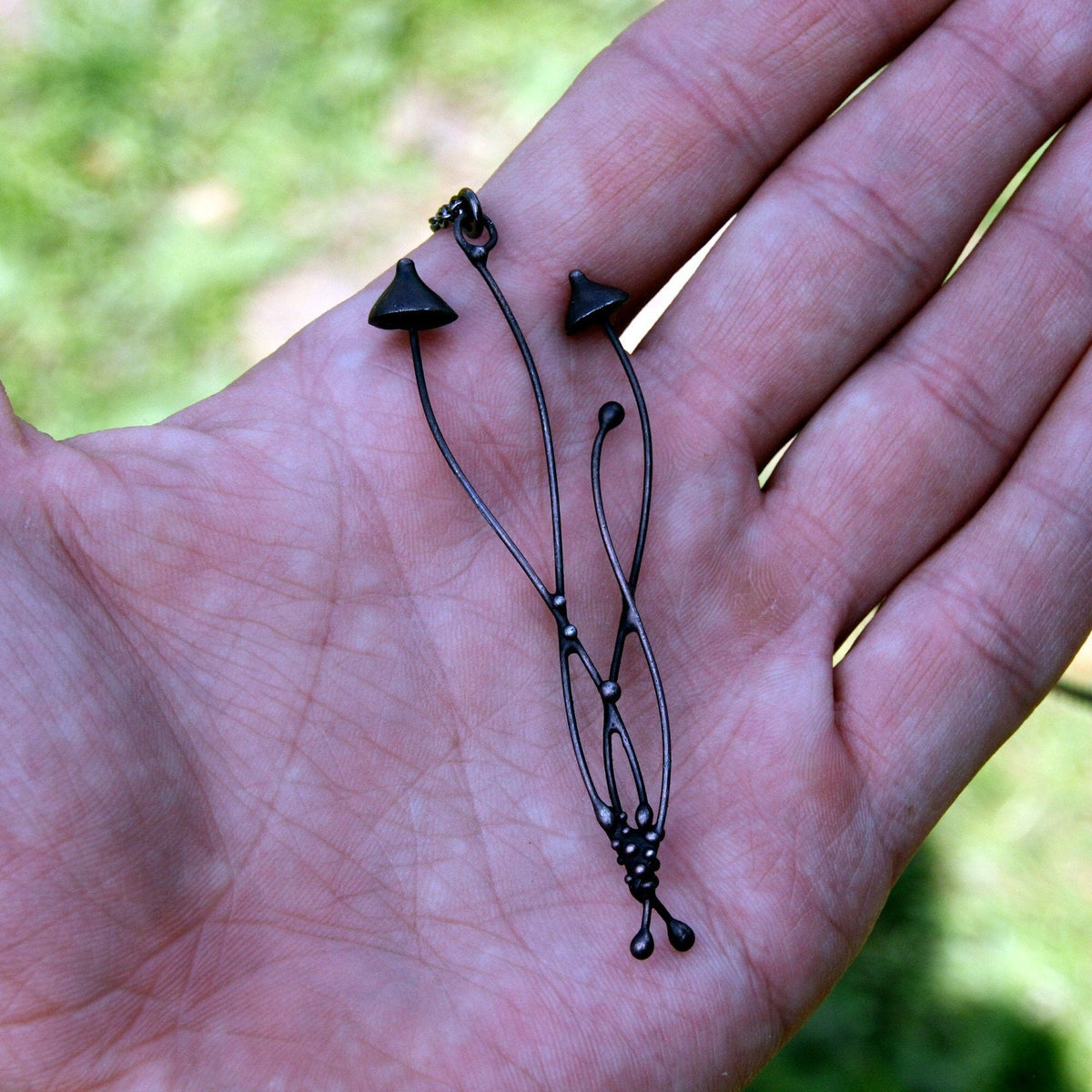 Black Mushroom Necklace – Copper & Pewter