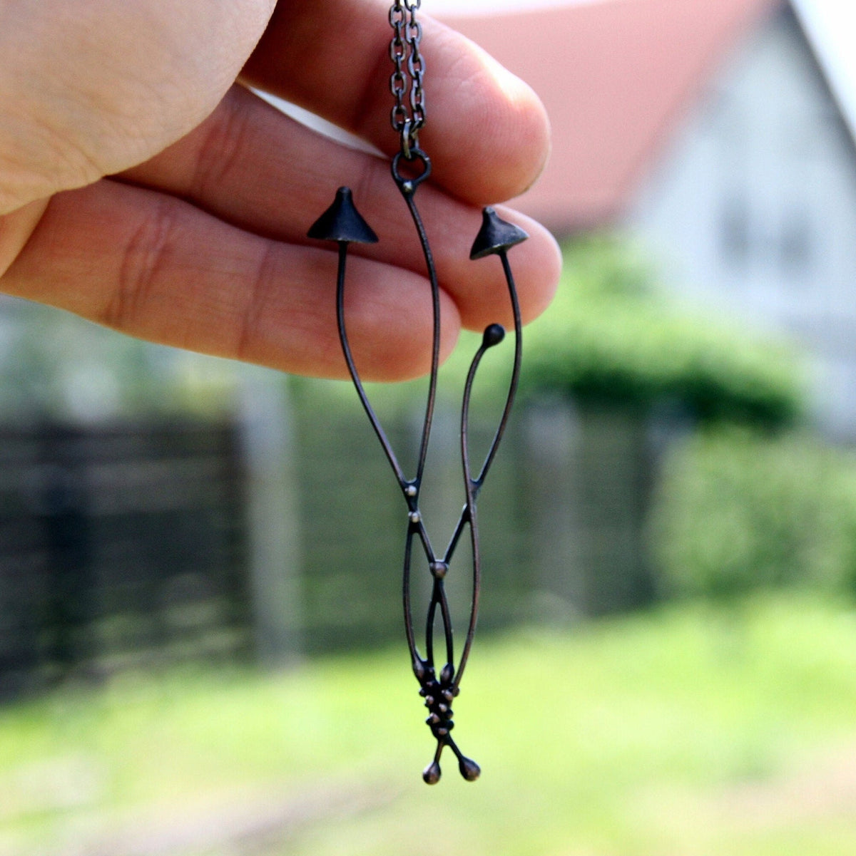 Black Mushroom Necklace – Copper & Pewter