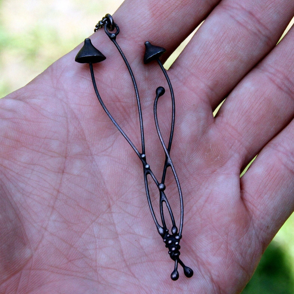 Black Mushroom Necklace – Copper & Pewter