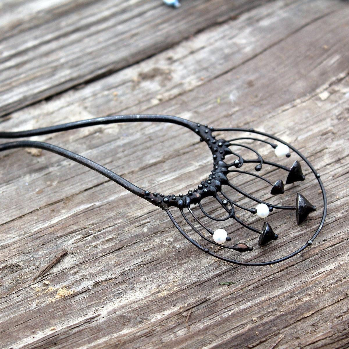 Pearl Mushroom Hair Pin – Blackened Copper