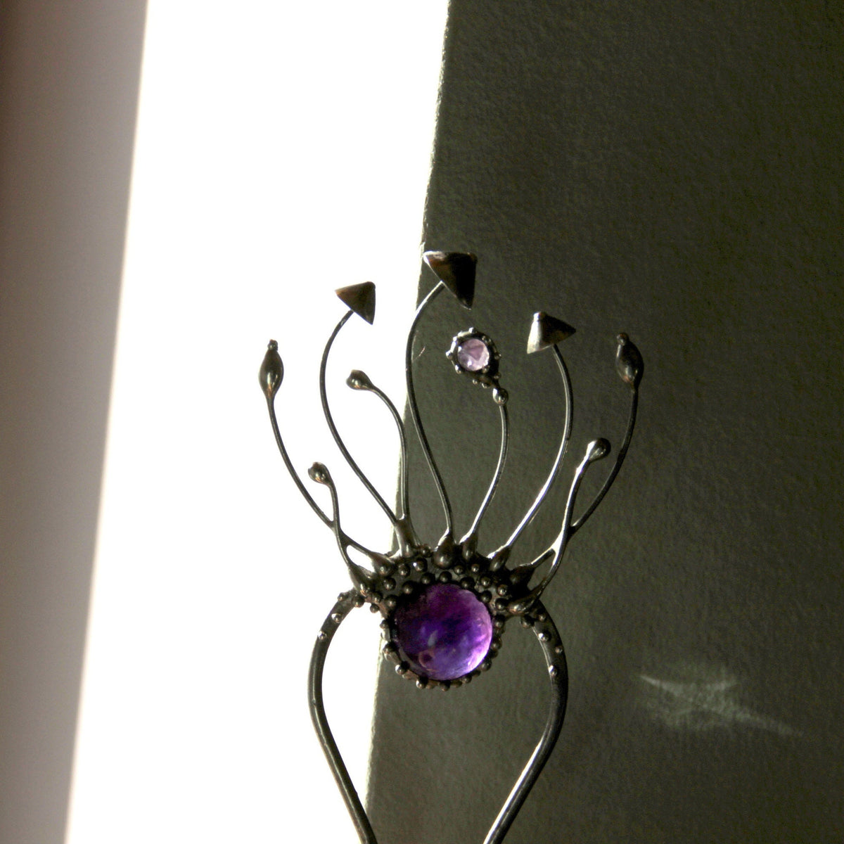 Amethyst Mushroom Hair Pin – Silver Tone