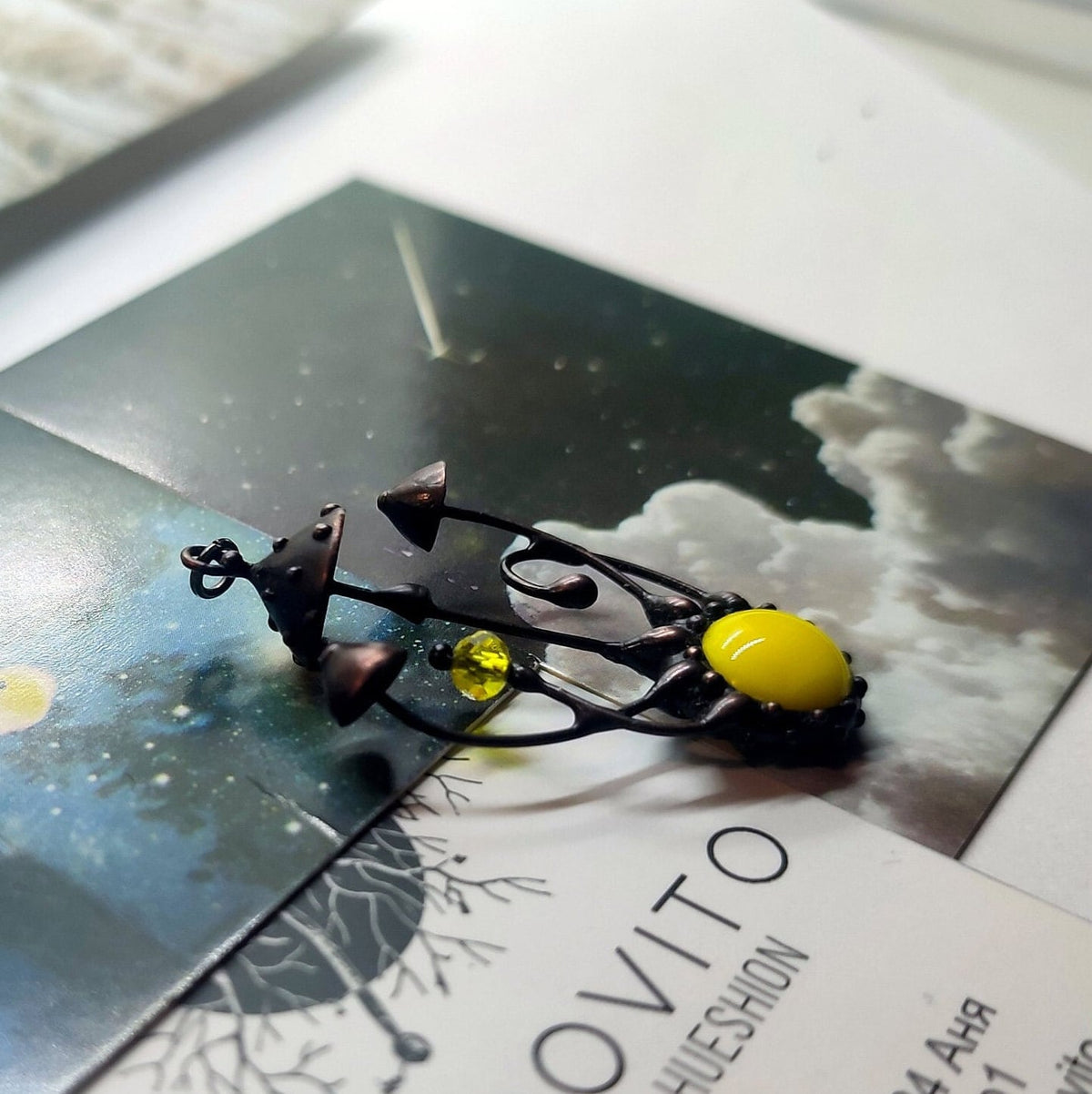 Yellow Glass Amanita Mushroom Necklace – Blackened Copper