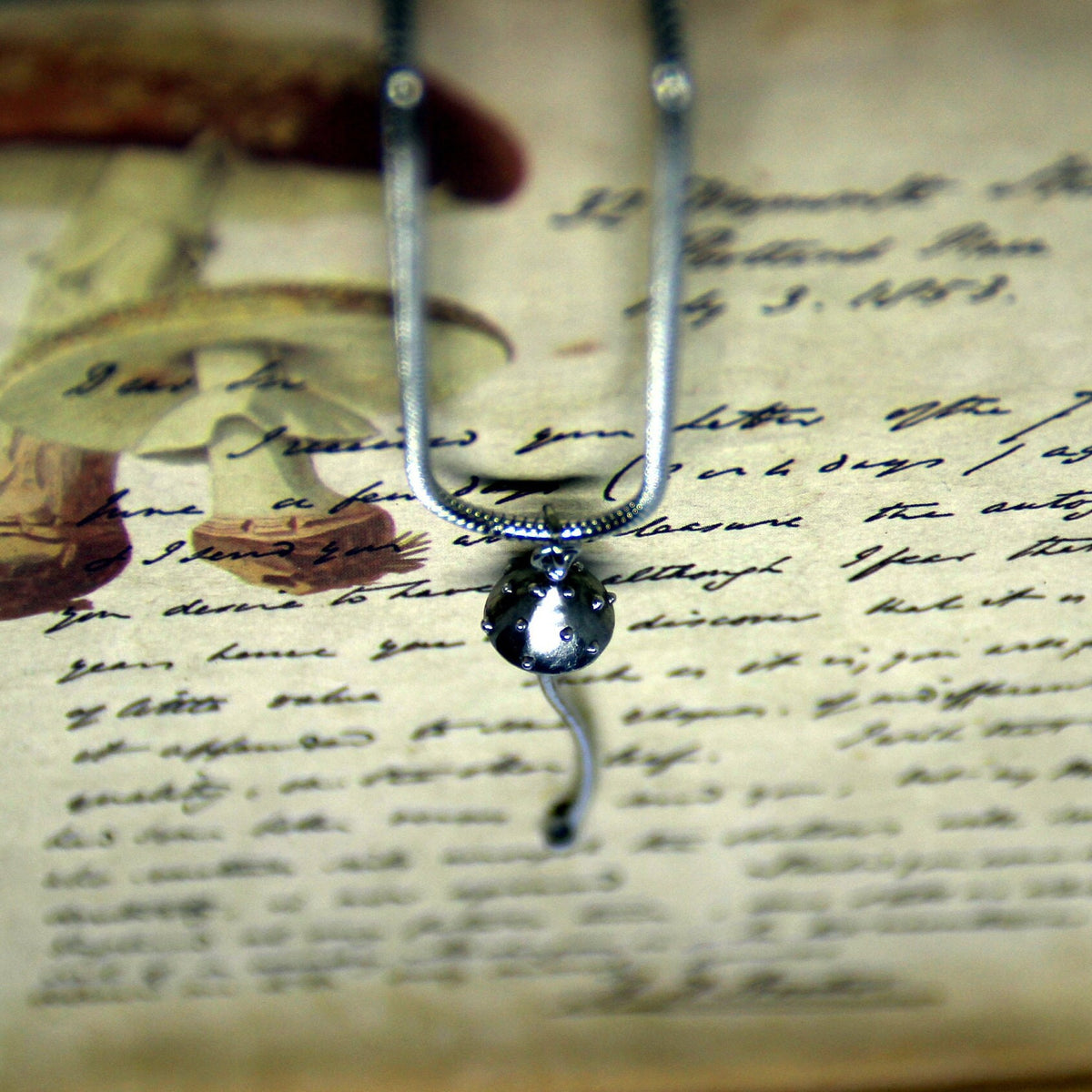 Silver Tone Amanita Mushroom Necklace – Copper & Pewter Minimal Forest