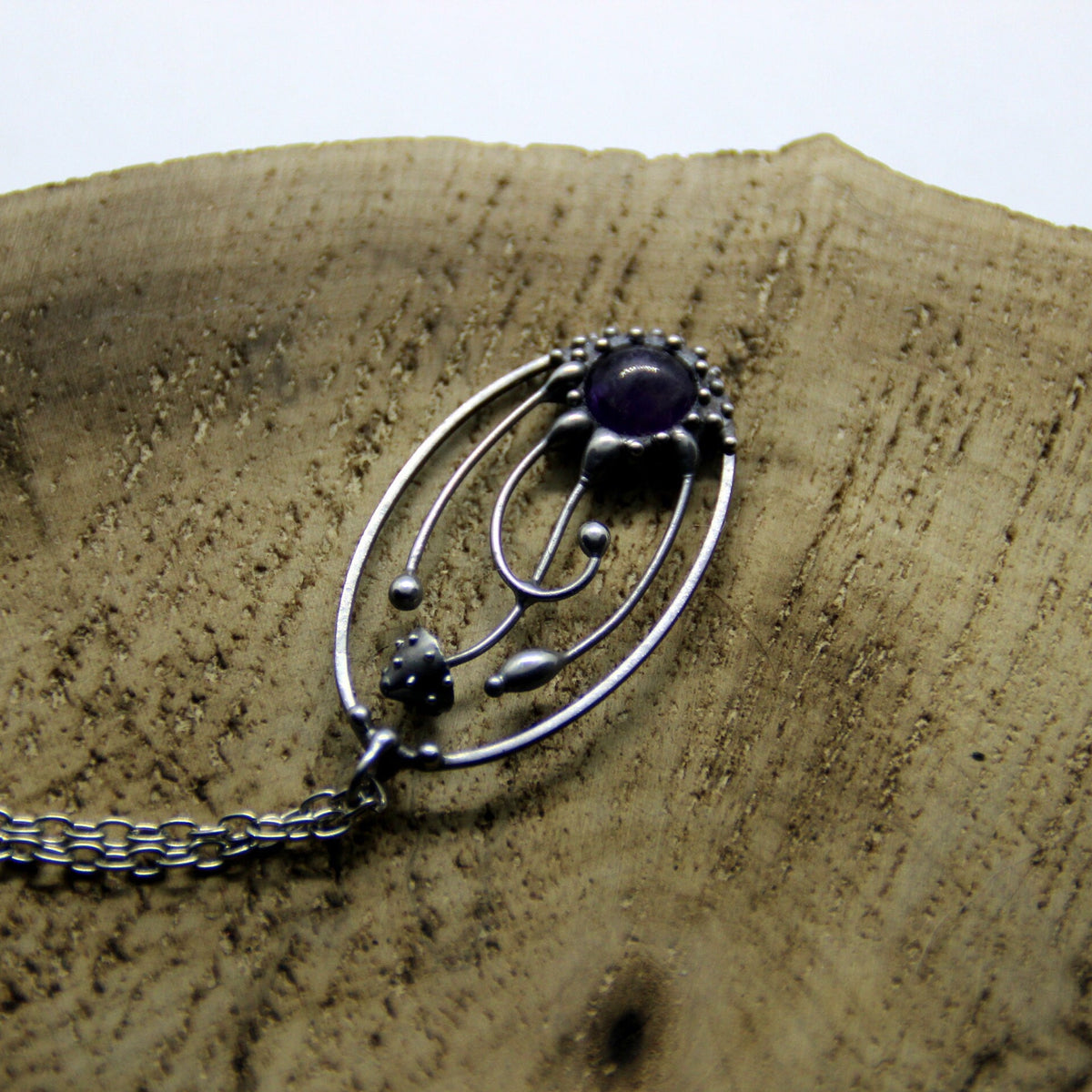 Amethyst Amanita Mushroom Necklace – Silver Tone