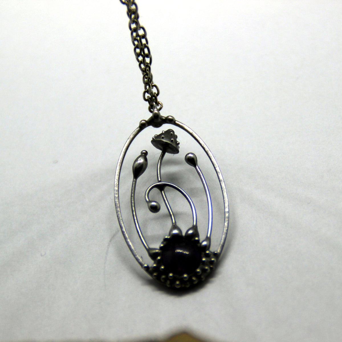 Amethyst Amanita Mushroom Necklace – Silver Tone