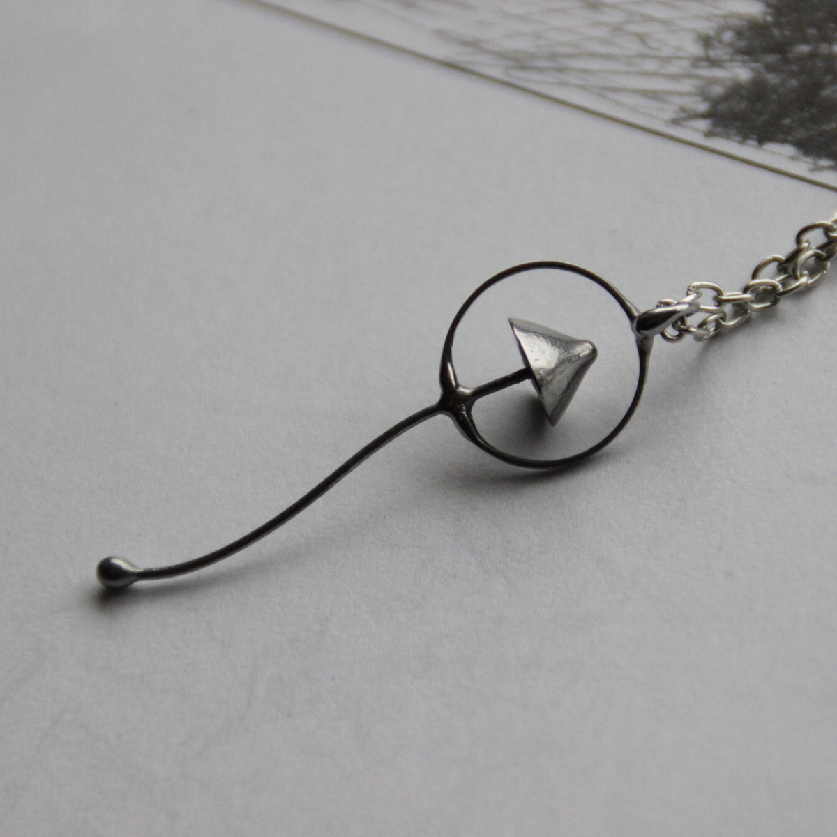 Silver Tone Mushroom Pendant Necklace – Copper & Pewter Minimal Forest