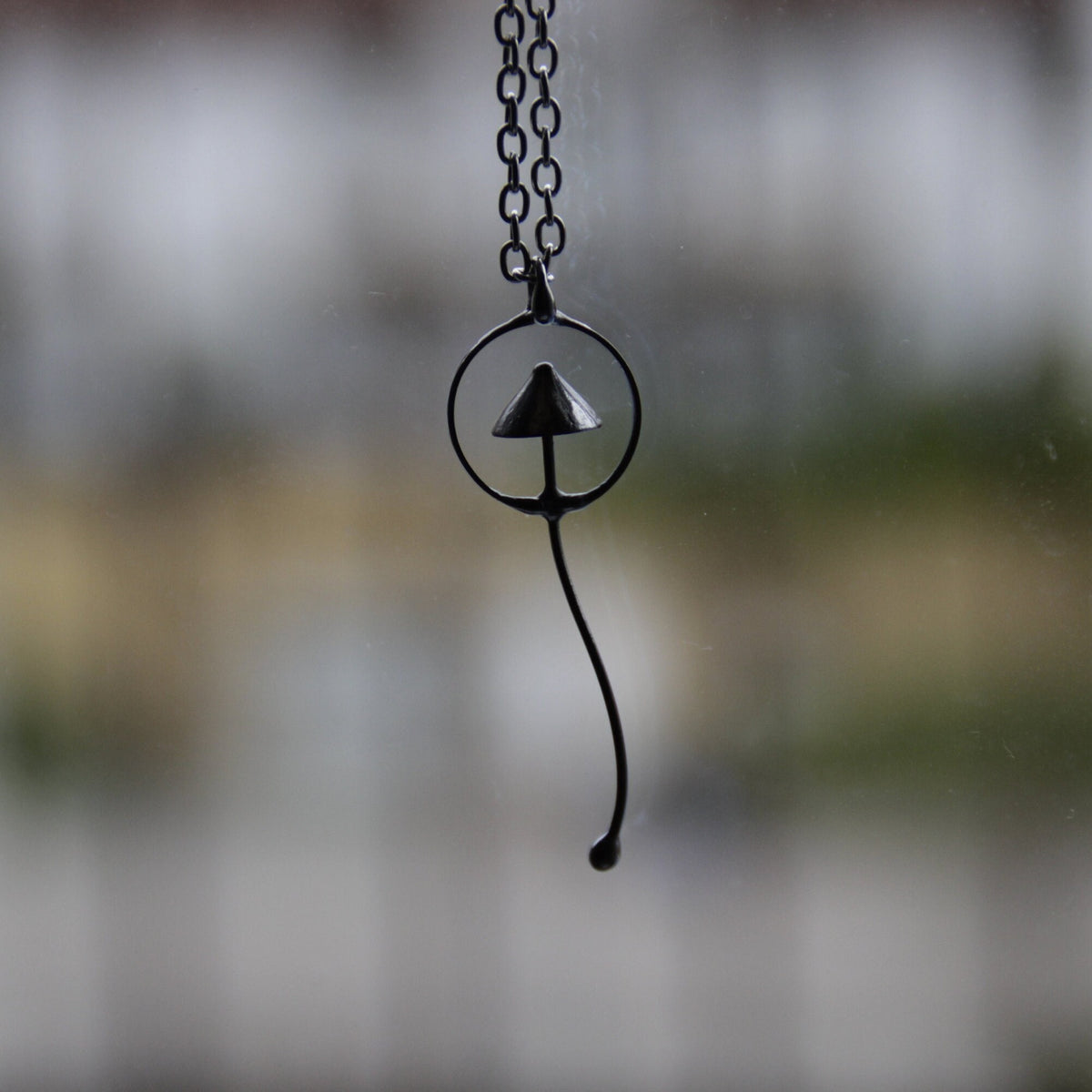 Silver Tone Mushroom Pendant Necklace – Copper & Pewter Minimal Forest