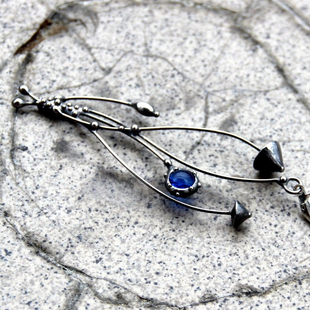 Blue Glass Mushroom Earring – Silver Tone