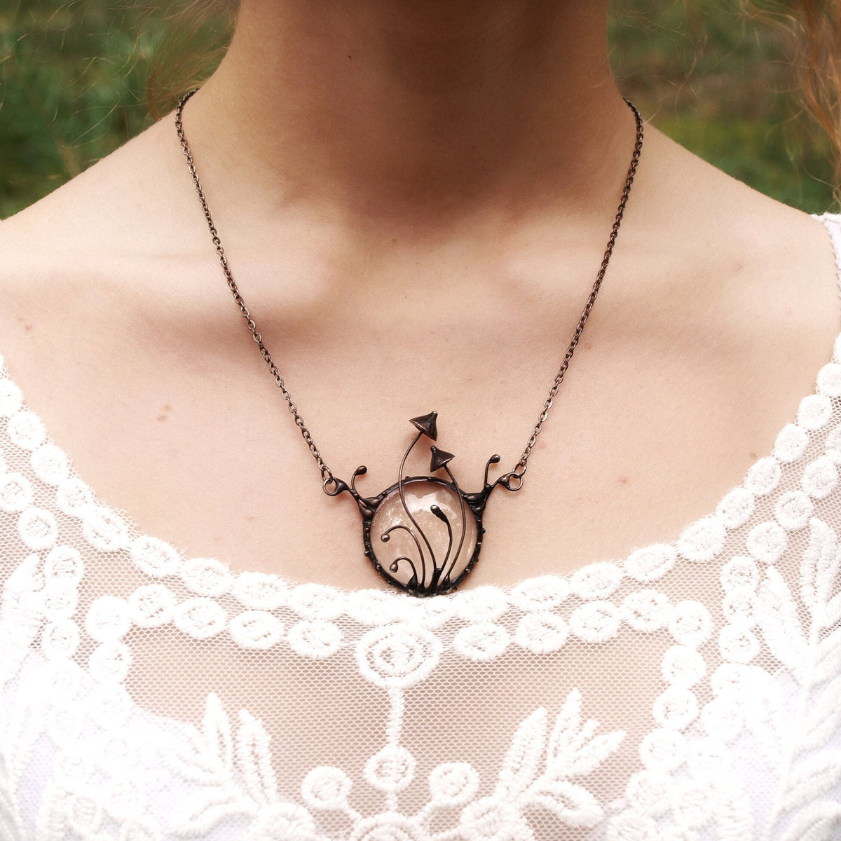 Mushroom Magnifier Necklace – Blackened Copper