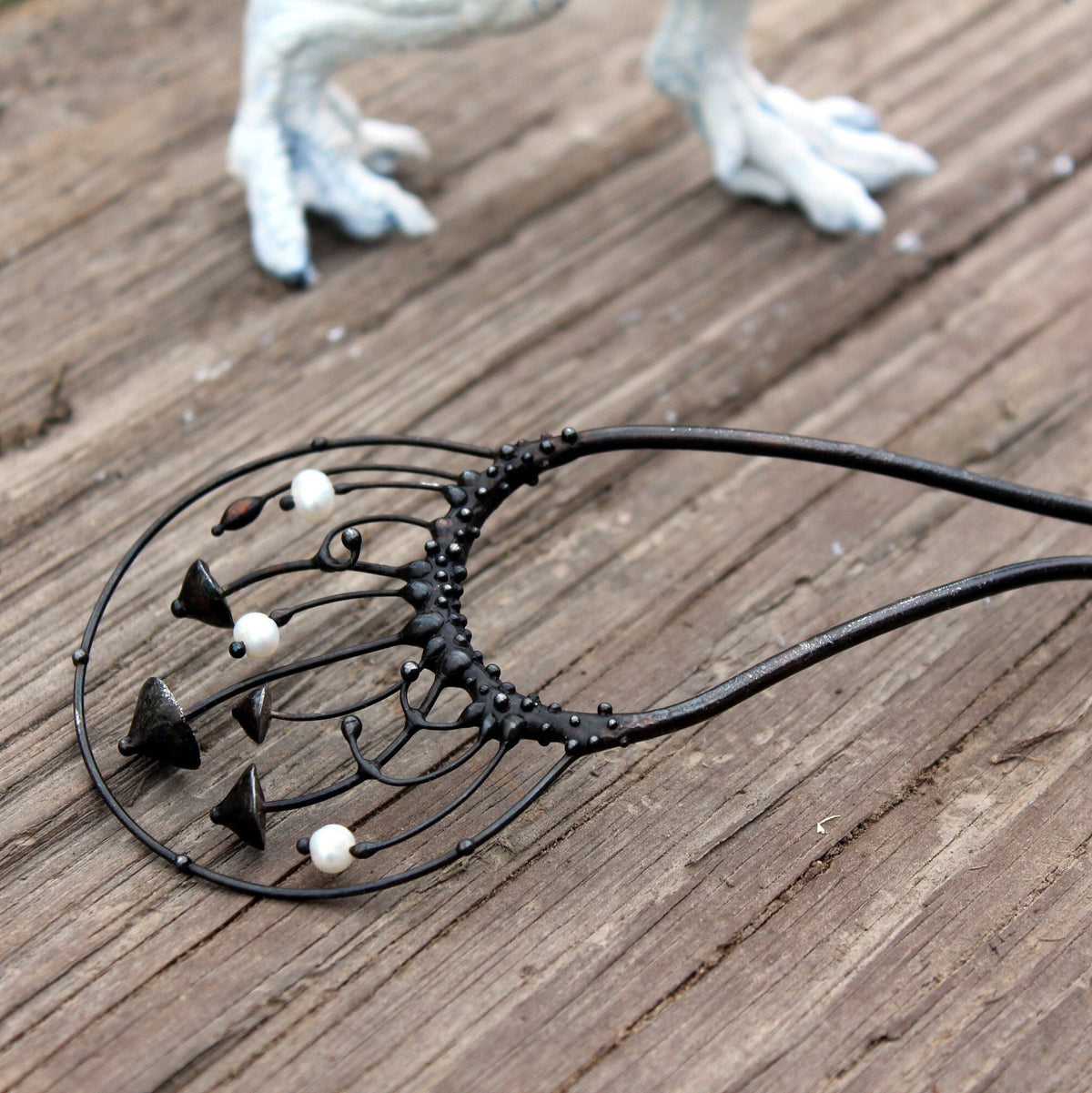 Pearl Mushroom Hair Pin – Blackened Copper