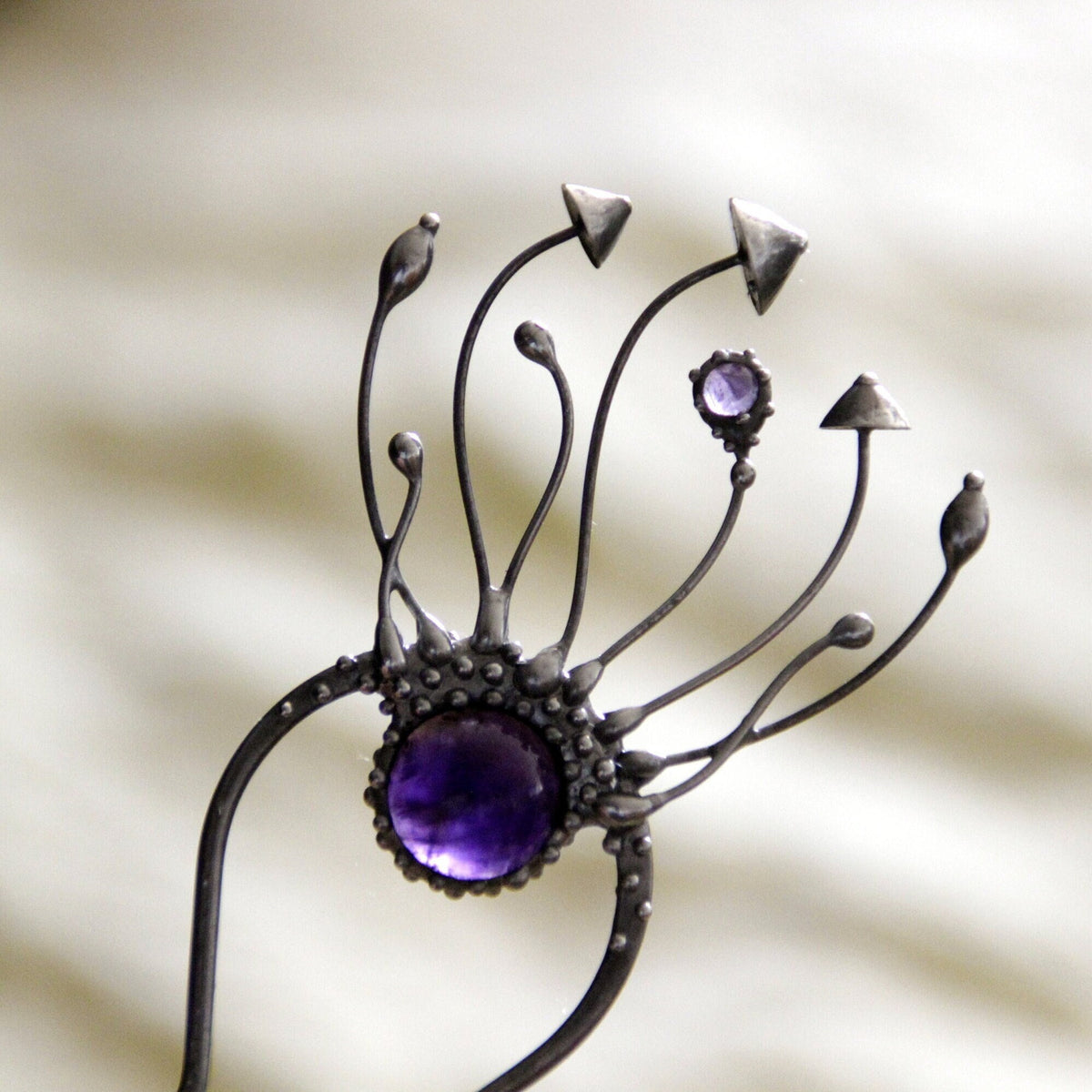 Amethyst Mushroom Hair Pin – Silver Tone