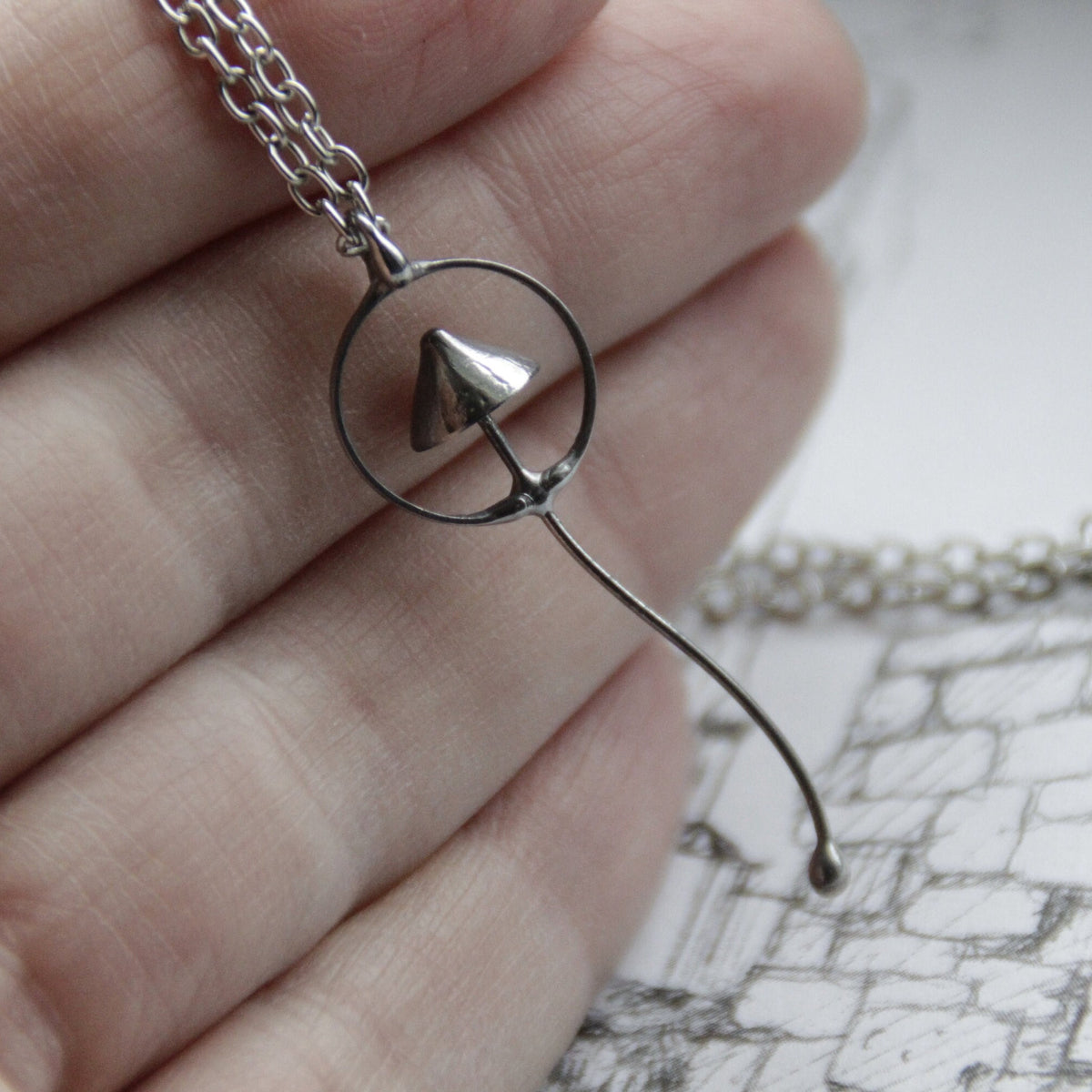 Silver Tone Mushroom Pendant Necklace – Copper & Pewter Minimal Forest