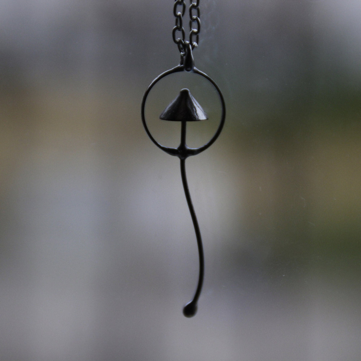 Silver Tone Mushroom Pendant Necklace – Copper & Pewter Minimal Forest