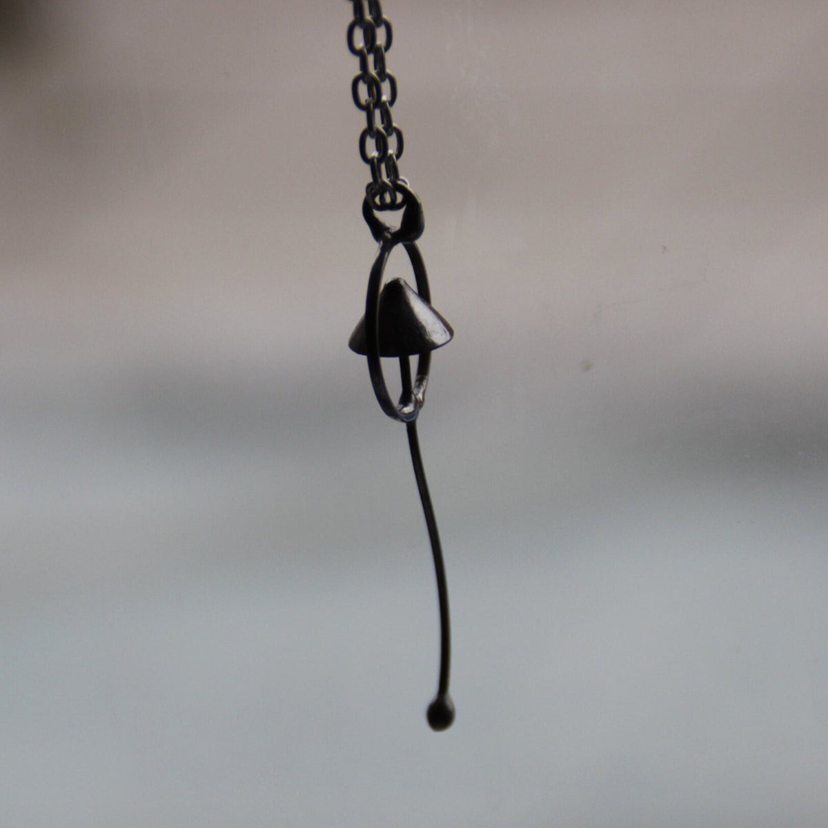 Silver Tone Mushroom Pendant Necklace – Copper & Pewter Minimal Forest