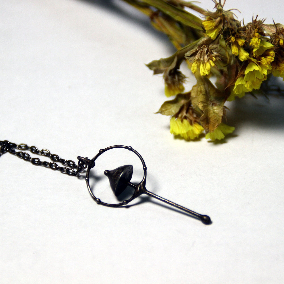 Black Mushroom Circle Pendant Necklace – Blackened Copper
