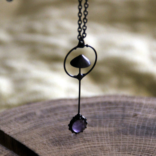 Amethyst Mushroom Necklace – Blackened Copper & Pewter Forest