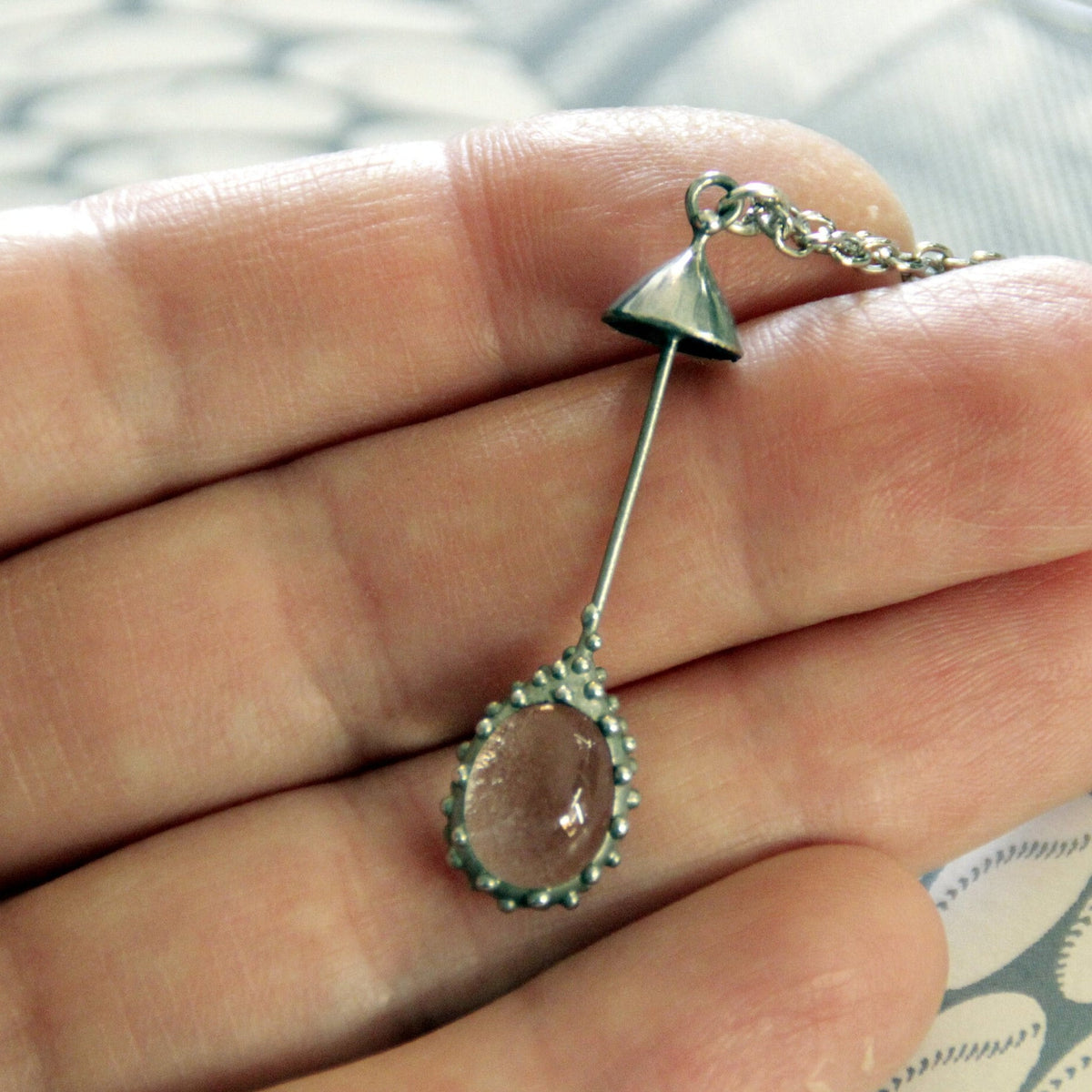 Clear Glass Mushroom Pendant – Silver Tone