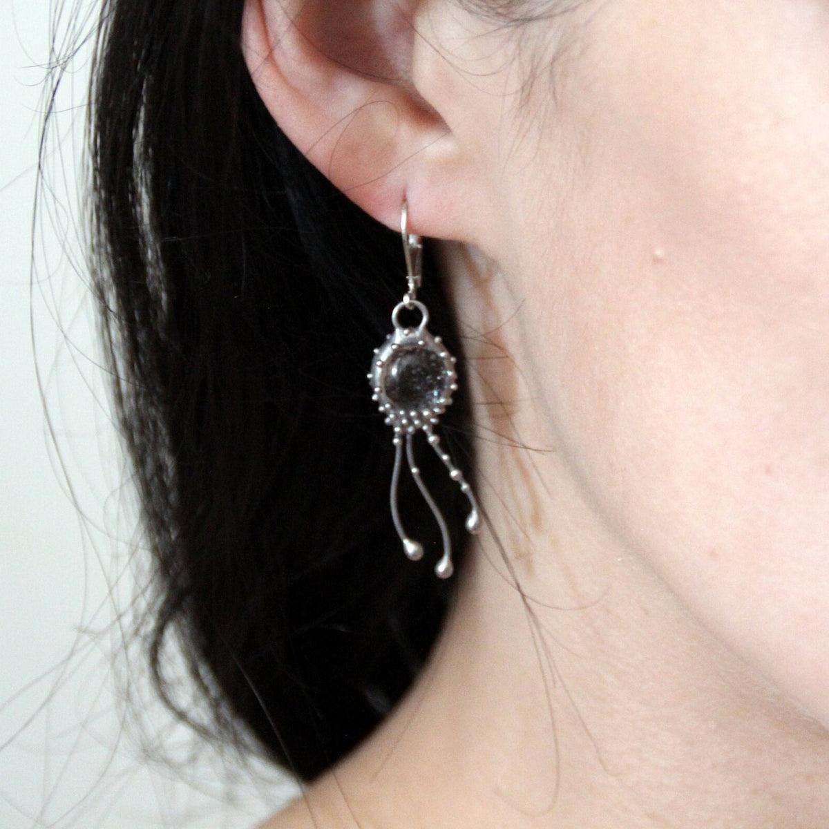 Clear Glass Jellyfish Single Earring – Blackened Copper