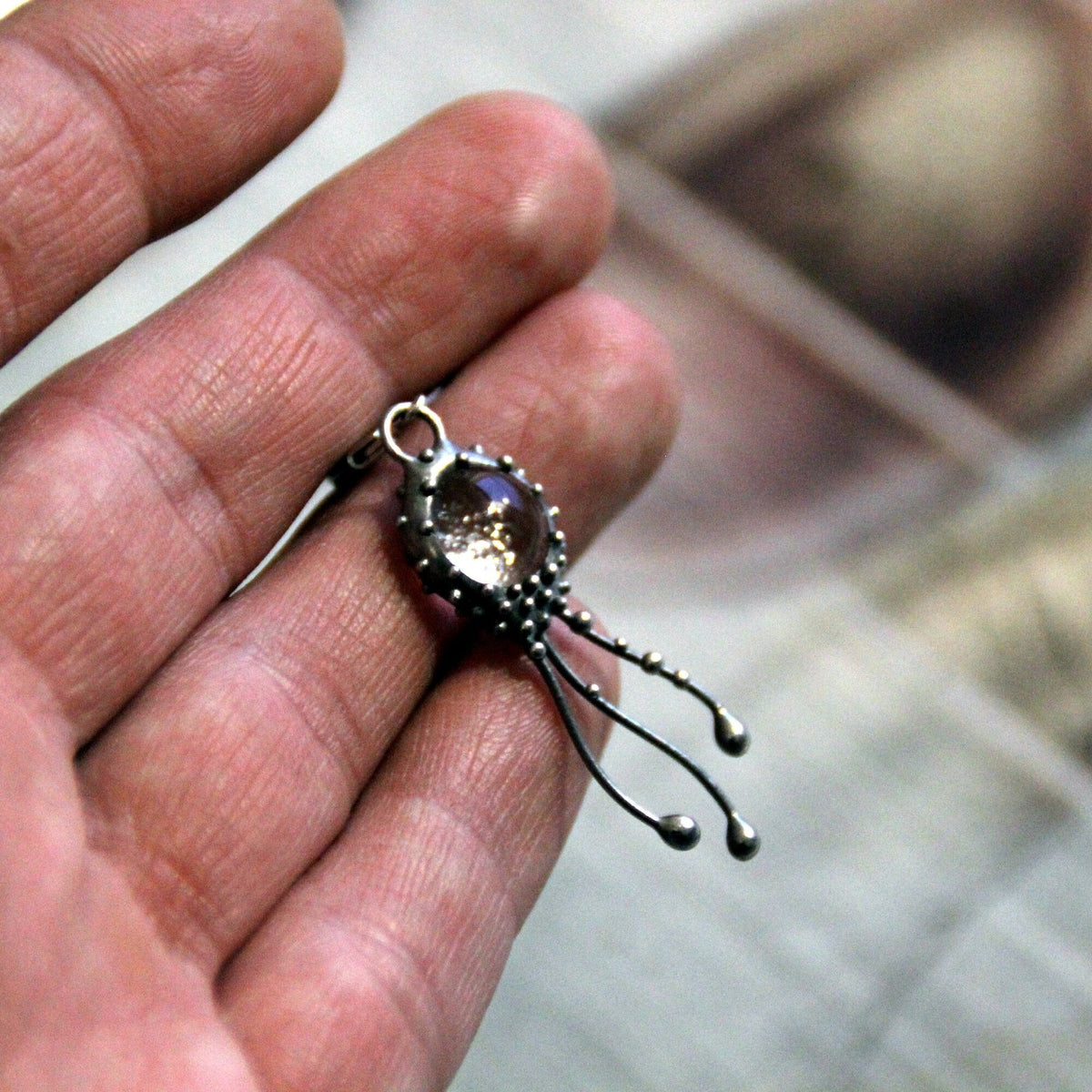 Clear Glass Jellyfish Single Earring – Blackened Copper