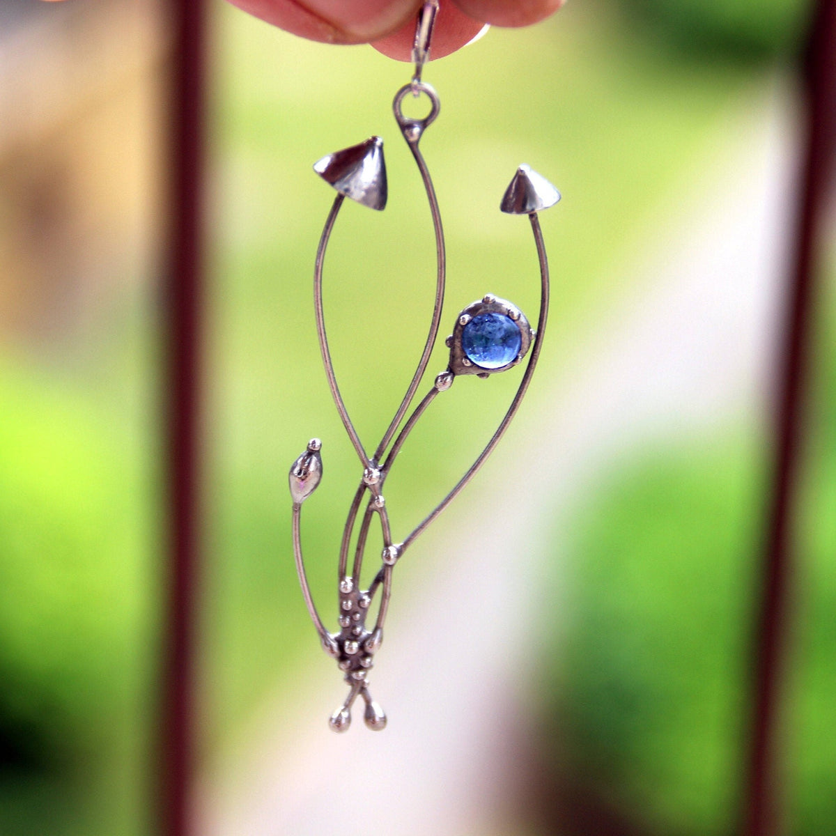 Blue Glass Mushroom Earring – Silver Tone