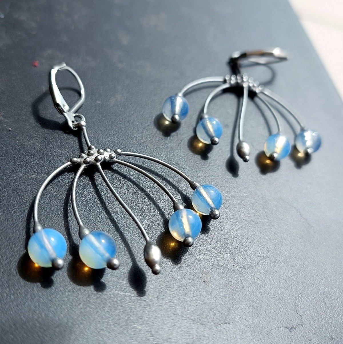 Blue Glass Branch Earrings – Silver Tone