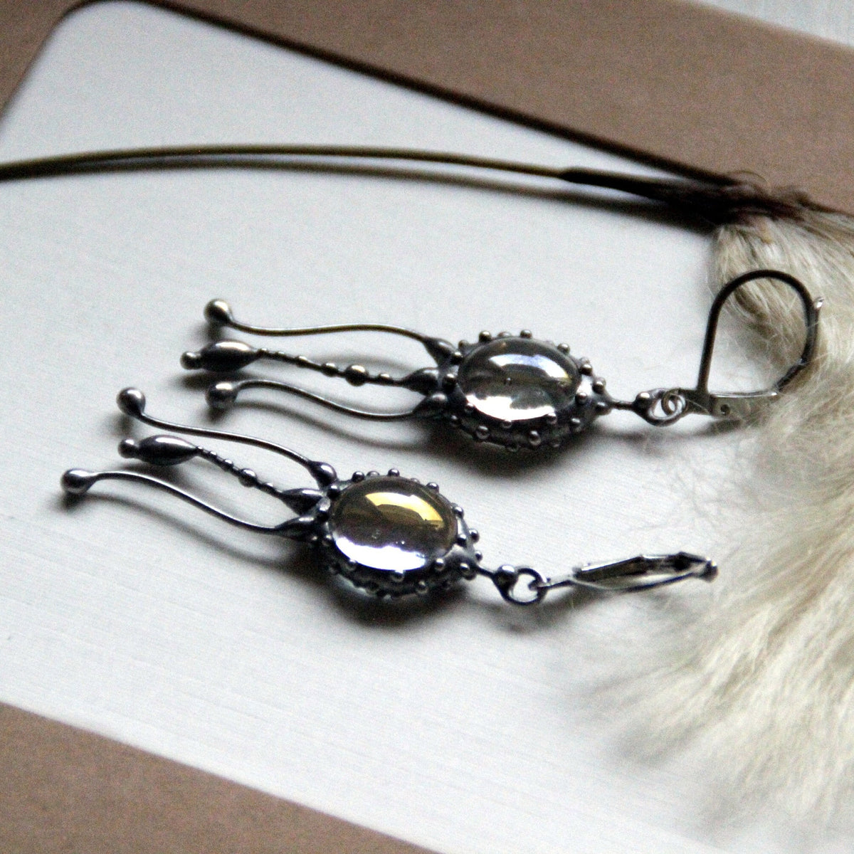 Three-Tentacle Clear Glass Jellyfish Earrings – Silver Tone